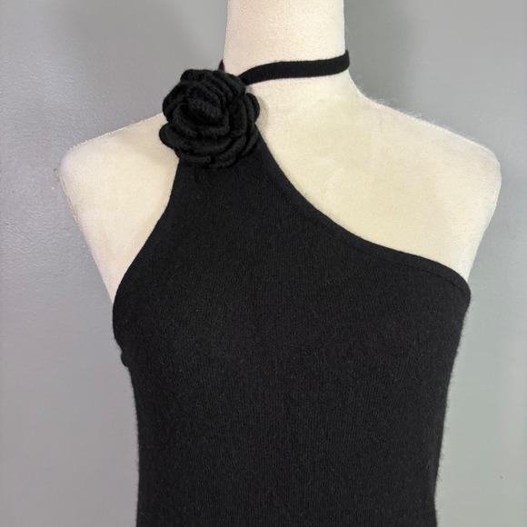NWT Reformation Ilaria Cashmere Dress Women XL Black Rosette One Shoulder Maxi - Picture 4 of 10